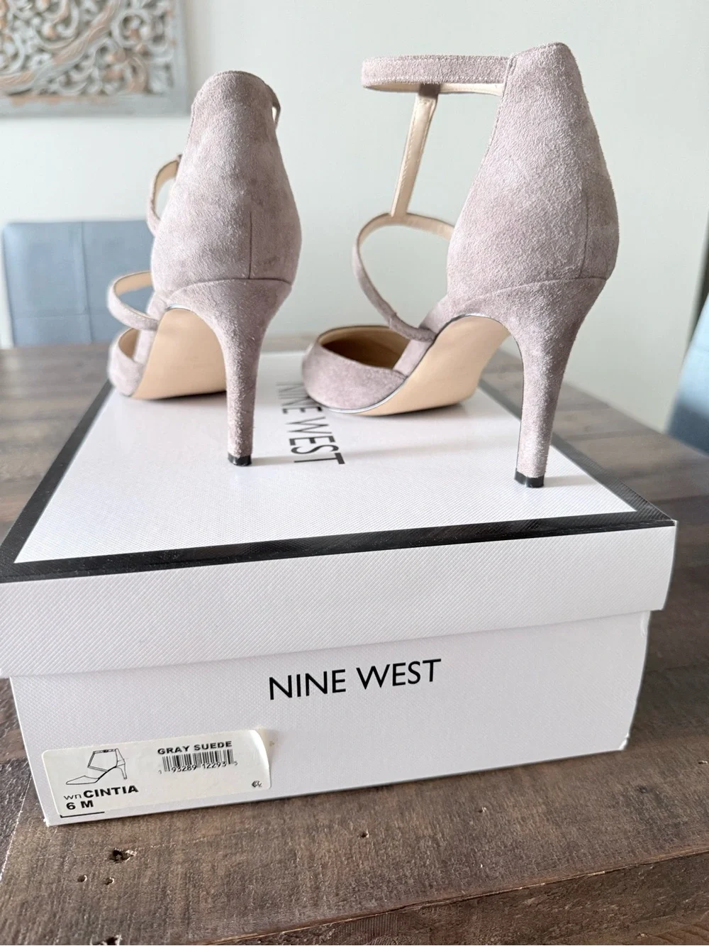 Nine West Cintia Strappy Heels - Gray Suede - Sz 6